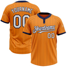 Load image into Gallery viewer, Custom Bay Orange Navy Pinstripe White Two-Button Unisex Softball Jersey