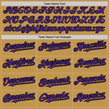 Load image into Gallery viewer, Custom Old Gold Black Pinstripe Purple Two-Button Unisex Softball Jersey
