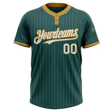 Laden Sie das Bild in den Galerie-Viewer, Custom Midnight Green Old Gold Pinstripe White Two-Button Unisex Softball Jersey