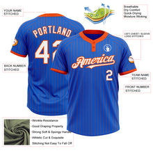 Load image into Gallery viewer, Custom Thunder Blue Orange Pinstripe White Two-Button Unisex Softball Jersey