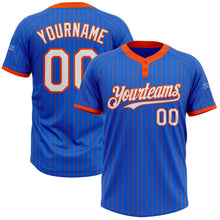 Load image into Gallery viewer, Custom Thunder Blue Orange Pinstripe White Two-Button Unisex Softball Jersey