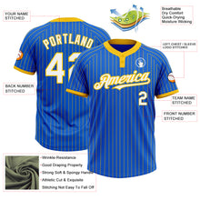 Laden Sie das Bild in den Galerie-Viewer, Custom Thunder Blue Yellow Pinstripe White Two-Button Unisex Softball Jersey