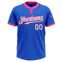 Laden Sie das Bild in den Galerie-Viewer, Custom Thunder Blue Pink Pinstripe White Two-Button Unisex Softball Jersey