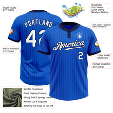 Load image into Gallery viewer, Custom Thunder Blue Navy Pinstripe White Two-Button Unisex Softball Jersey