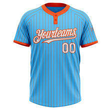 Laden Sie das Bild in den Galerie-Viewer, Custom Sky Blue Orange Pinstripe White Two-Button Unisex Softball Jersey