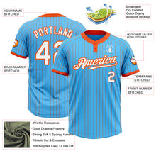 Laden Sie das Bild in den Galerie-Viewer, Custom Sky Blue Orange Pinstripe White Two-Button Unisex Softball Jersey