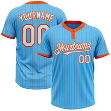 Laden Sie das Bild in den Galerie-Viewer, Custom Sky Blue Orange Pinstripe White Two-Button Unisex Softball Jersey