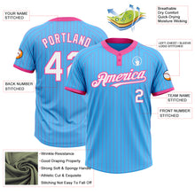 Laden Sie das Bild in den Galerie-Viewer, Custom Sky Blue Pink Pinstripe White Two-Button Unisex Softball Jersey