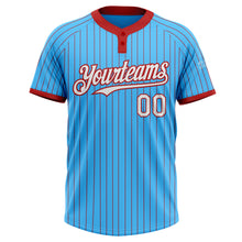 Laden Sie das Bild in den Galerie-Viewer, Custom Sky Blue Red Pinstripe White Two-Button Unisex Softball Jersey