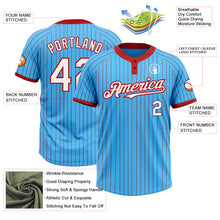 Laden Sie das Bild in den Galerie-Viewer, Custom Sky Blue Red Pinstripe White Two-Button Unisex Softball Jersey