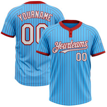 Laden Sie das Bild in den Galerie-Viewer, Custom Sky Blue Red Pinstripe White Two-Button Unisex Softball Jersey