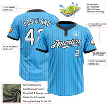 Laden Sie das Bild in den Galerie-Viewer, Custom Sky Blue Black Pinstripe White Two-Button Unisex Softball Jersey