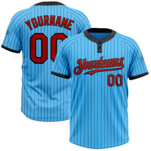 Laden Sie das Bild in den Galerie-Viewer, Custom Sky Blue Black Pinstripe Red Two-Button Unisex Softball Jersey