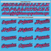 Laden Sie das Bild in den Galerie-Viewer, Custom Sky Blue Black Pinstripe Pink Two-Button Unisex Softball Jersey