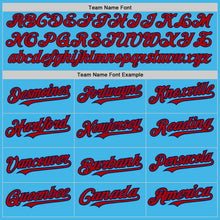 Laden Sie das Bild in den Galerie-Viewer, Custom Sky Blue Navy Pinstripe Red Two-Button Unisex Softball Jersey