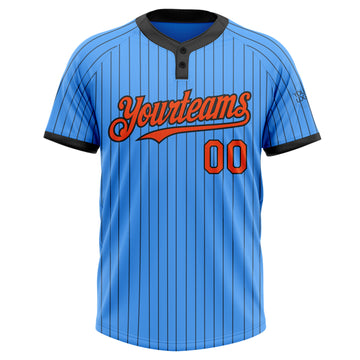 Custom Electric Blue Black Pinstripe Orange Two-Button Unisex Softball Jersey