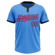 Загрузить изображение в средство просмотра галереи, Custom Electric Blue Black Pinstripe Pink Two-Button Unisex Softball Jersey