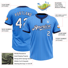 Load image into Gallery viewer, Custom Electric Blue Navy Pinstripe White Two-Button Unisex Softball Jersey