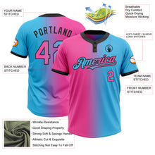Загрузить изображение в средство просмотра галереи, Custom Sky Blue Pink-Black Gradient Fashion Two-Button Unisex Softball Jersey