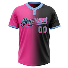 Load image into Gallery viewer, Custom Black Pink-Light Blue Gradient Fashion Two-Button Unisex Softball Jersey