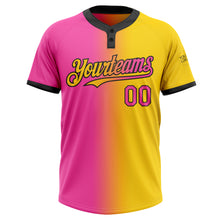 Загрузить изображение в средство просмотра галереи, Custom Yellow Pink-Black Gradient Fashion Two-Button Unisex Softball Jersey