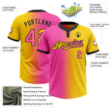 Загрузить изображение в средство просмотра галереи, Custom Yellow Pink-Black Gradient Fashion Two-Button Unisex Softball Jersey