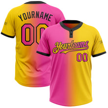 Загрузить изображение в средство просмотра галереи, Custom Yellow Pink-Black Gradient Fashion Two-Button Unisex Softball Jersey