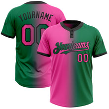 Загрузить изображение в средство просмотра галереи, Custom Kelly Green Pink-Black Gradient Fashion Two-Button Unisex Softball Jersey
