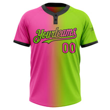 Charger l'image dans la galerie, Custom Neon Green Pink-Black Gradient Fashion Two-Button Unisex Softball Jersey
