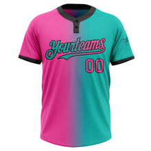 Загрузить изображение в средство просмотра галереи, Custom Aqua Pink-Black Gradient Fashion Two-Button Unisex Softball Jersey