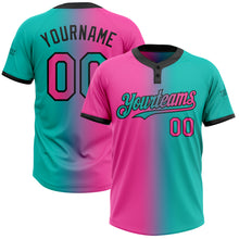 Загрузить изображение в средство просмотра галереи, Custom Aqua Pink-Black Gradient Fashion Two-Button Unisex Softball Jersey