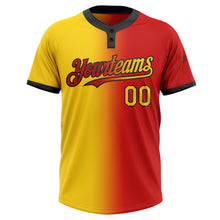 Charger l'image dans la galerie, Custom Red Yellow-Black Gradient Fashion Two-Button Unisex Softball Jersey