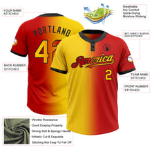 Charger l'image dans la galerie, Custom Red Yellow-Black Gradient Fashion Two-Button Unisex Softball Jersey