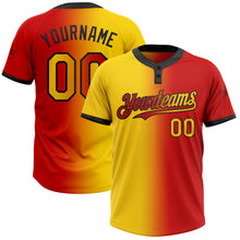 Charger l'image dans la galerie, Custom Red Yellow-Black Gradient Fashion Two-Button Unisex Softball Jersey