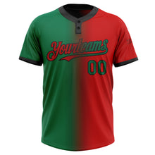 Charger l'image dans la galerie, Custom Red Kelly Green-Black Gradient Fashion Two-Button Unisex Softball Jersey
