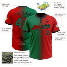 Charger l'image dans la galerie, Custom Red Kelly Green-Black Gradient Fashion Two-Button Unisex Softball Jersey
