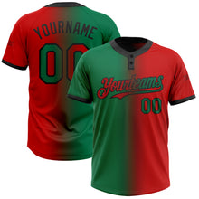 Charger l'image dans la galerie, Custom Red Kelly Green-Black Gradient Fashion Two-Button Unisex Softball Jersey