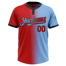 Load image into Gallery viewer, Custom Light Blue Red-Black Gradient Fashion Two-Button Unisex Softball Jersey