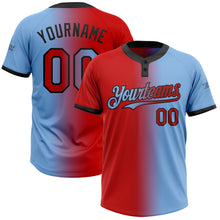 Load image into Gallery viewer, Custom Light Blue Red-Black Gradient Fashion Two-Button Unisex Softball Jersey