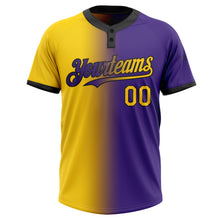 Загрузить изображение в средство просмотра галереи, Custom Purple Yellow-Black Gradient Fashion Two-Button Unisex Softball Jersey