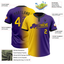 Загрузить изображение в средство просмотра галереи, Custom Purple Yellow-Black Gradient Fashion Two-Button Unisex Softball Jersey