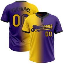 Загрузить изображение в средство просмотра галереи, Custom Purple Yellow-Black Gradient Fashion Two-Button Unisex Softball Jersey