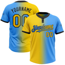 Charger l'image dans la galerie, Custom Electric Blue Yellow-Black Gradient Fashion Two-Button Unisex Softball Jersey