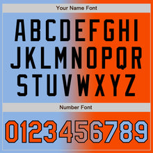 Laden Sie das Bild in den Galerie-Viewer, Custom Light Blue Orange-Black Gradient Fashion Two-Button Unisex Softball Jersey