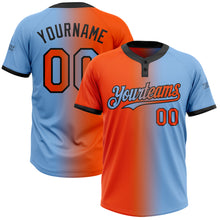 Laden Sie das Bild in den Galerie-Viewer, Custom Light Blue Orange-Black Gradient Fashion Two-Button Unisex Softball Jersey