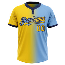 Laden Sie das Bild in den Galerie-Viewer, Custom Light Blue Yellow-Navy Gradient Fashion Two-Button Unisex Softball Jersey