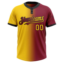 Laden Sie das Bild in den Galerie-Viewer, Custom Crimson Yellow-Black Gradient Fashion Two-Button Unisex Softball Jersey