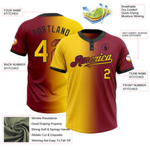 Laden Sie das Bild in den Galerie-Viewer, Custom Crimson Yellow-Black Gradient Fashion Two-Button Unisex Softball Jersey