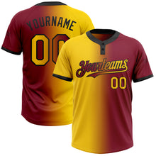 Laden Sie das Bild in den Galerie-Viewer, Custom Crimson Yellow-Black Gradient Fashion Two-Button Unisex Softball Jersey