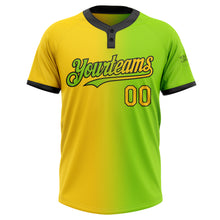 Charger l'image dans la galerie, Custom Neon Green Yellow-Black Gradient Fashion Two-Button Unisex Softball Jersey